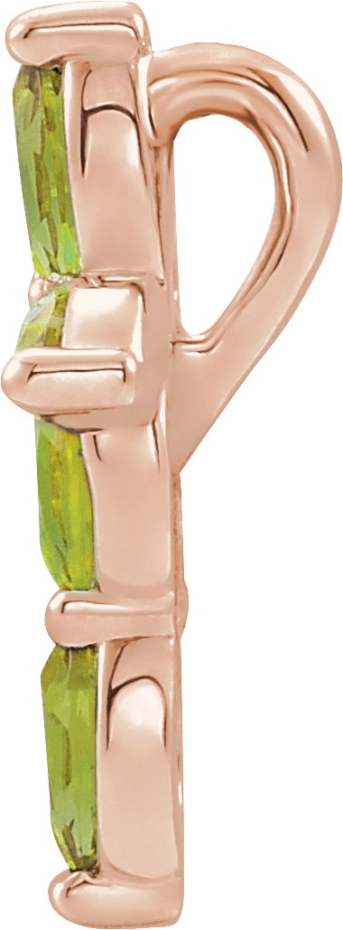 14K Gold Marquise Natural Peridot Cross Necklace or Pendant - Rose Gold - view 4