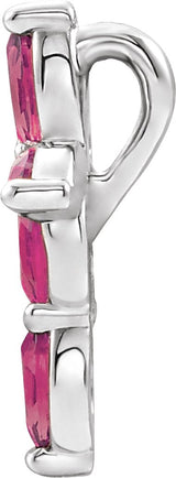 14K Gold Marquise Natural Pink Tourmaline Cross Necklace or Pendant - White Gold - view 4