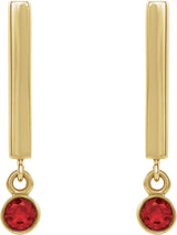 14K Gold Round Natural Ruby Bezel-Set Bar Earrings - Yellow Gold - view 5