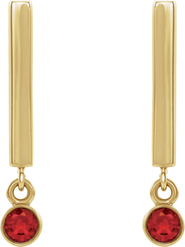 14K Gold Round Natural Ruby Bezel-Set Bar Earrings - Yellow Gold - view 5