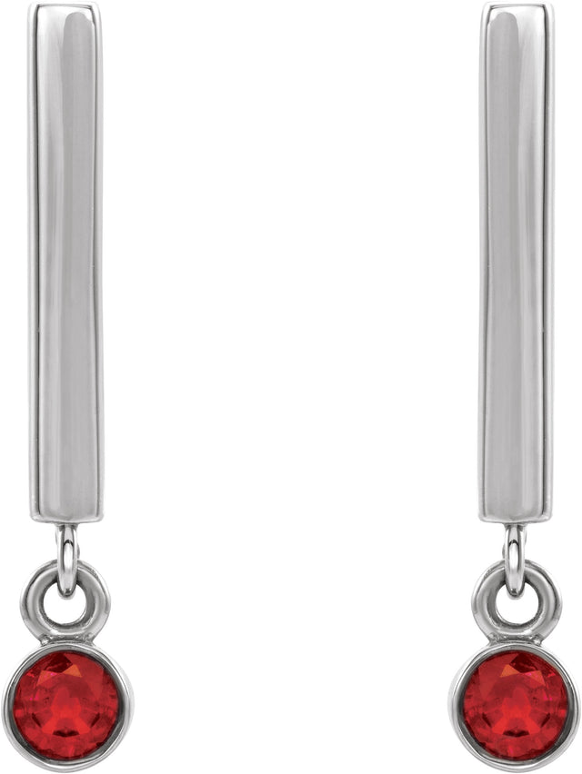Platinum Round Natural Ruby Bezel-Set Bar Earrings - view 5