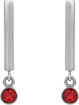 14K Gold Round Natural Ruby Bezel-Set Bar Earrings - White Gold - view 4