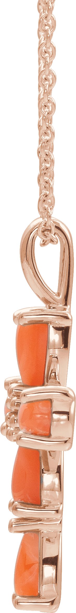 14K Gold Pear Natural Pink Coral Beaded Cross Necklace or Pendant - Rose Gold - view 2