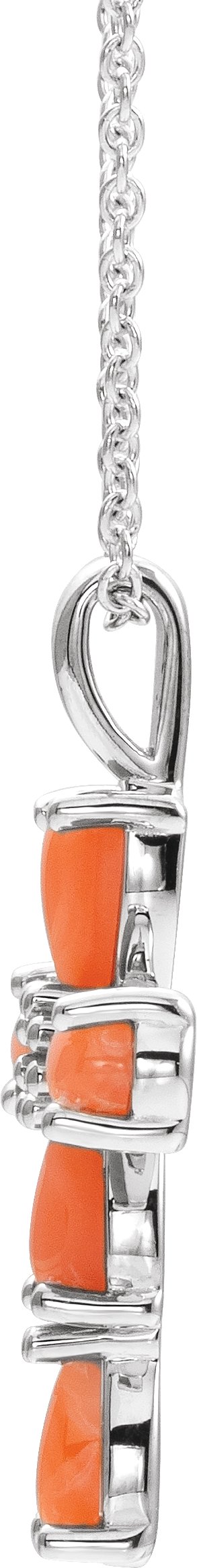 Platinum Pear Natural Pink Coral Beaded Cross Necklace or Pendant - view 2
