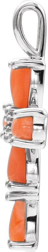 14K Gold Pear Natural Pink Coral Beaded Cross Necklace or Pendant - White Gold - view 2