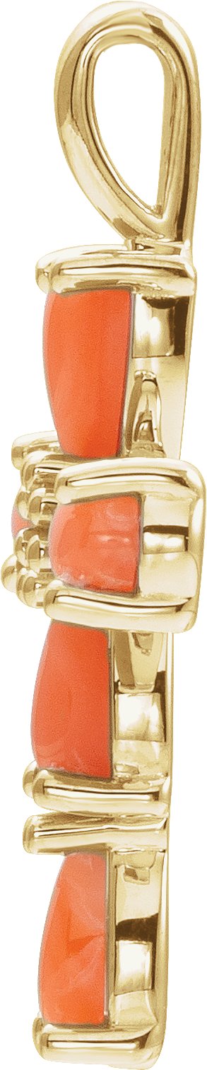 14K Gold Pear Natural Pink Coral Beaded Cross Necklace or Pendant - Yellow Gold - view 2