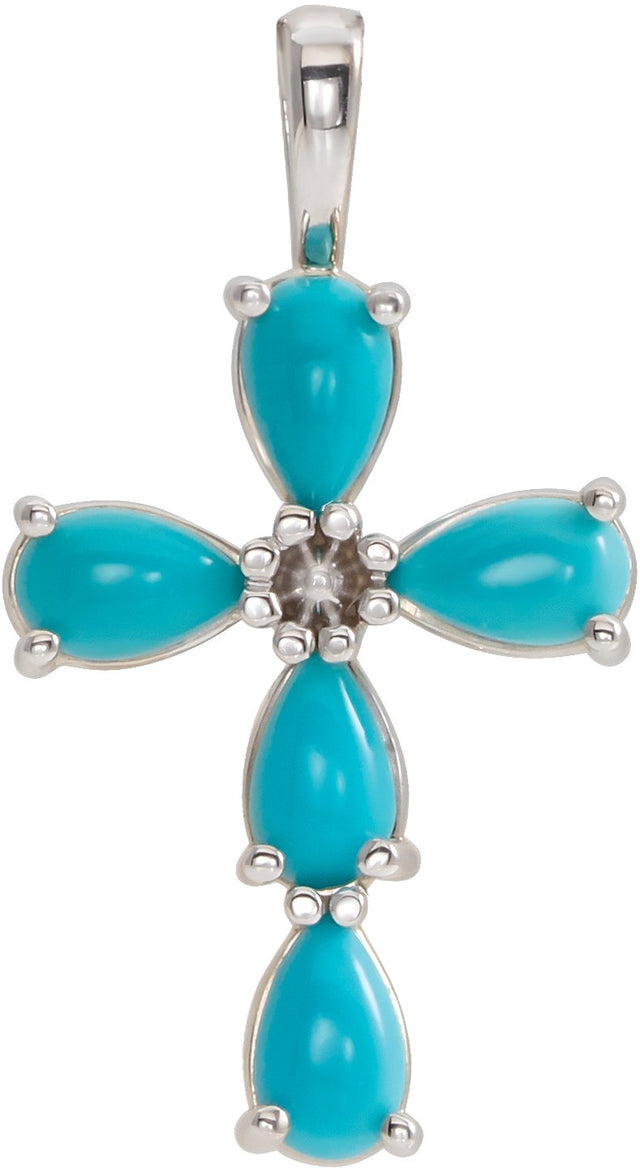 Platinum Pear Natural Turquoise Beaded Cross Necklace or Pendant