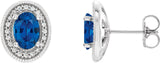 14K Gold Natural Blue Sapphire & Natural Diamond Oval 4-Prong Halo-Style Earrings - White Gold