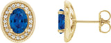 14K Gold Lab-Grown Blue Sapphire & Natural Diamond Oval 4-Prong Halo-Style Earrings – 5x3mm - Yellow Gold
