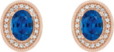 14K Gold Natural Blue Sapphire & Natural Diamond Oval 4-Prong Halo-Style Earrings - Rose Gold - view 2