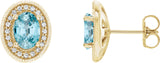 14K Gold Natural Blue Zircon & Natural Diamond Oval 4-Prong Halo-Style Earrings - Yellow Gold