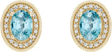 14K Gold Natural Blue Zircon & Natural Diamond Oval 4-Prong Halo-Style Earrings - Yellow Gold - view 2