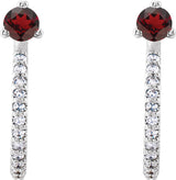 Platinum Round Natural Mozambique Garnet Accented J-Hoop Earrings - view 5