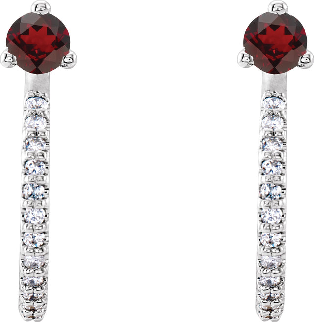 Platinum Round Natural Mozambique Garnet Accented J-Hoop Earrings - view 5
