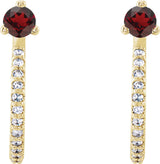 14K Gold Round Natural Mozambique Garnet Accented J-Hoop Earrings - Yellow Gold - view 5