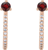 14K Gold Round Natural Mozambique Garnet Accented J-Hoop Earrings - Rose Gold - view 5