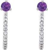 14K Gold Round Natural Amethyst Accented J-Hoop Earrings - White Gold - view 5