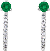 14K Gold Round Lab-Grown Emerald Accented J-Hoop Earrings - White Gold - view 5
