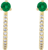 14K Gold Round Lab-Grown Emerald Accented J-Hoop Earrings - Yellow Gold - view 5