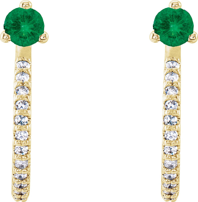 14K Gold Round Lab-Grown Emerald Accented J-Hoop Earrings - Yellow Gold - view 5