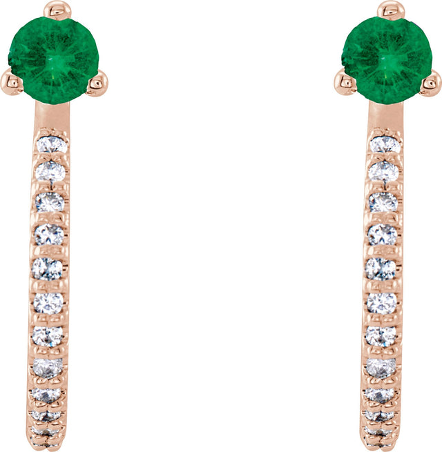 14K Gold Round Lab-Grown Emerald Accented J-Hoop Earrings - Rose Gold - view 5