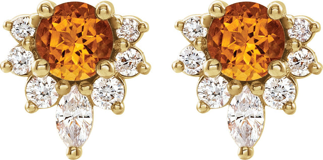14K Gold Round Natural Citrine Accented Earrings - Yellow Gold - view 4