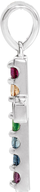 Platinum Round Natural Multi-Gemstone Accented Cross Necklace or Pendant - view 6