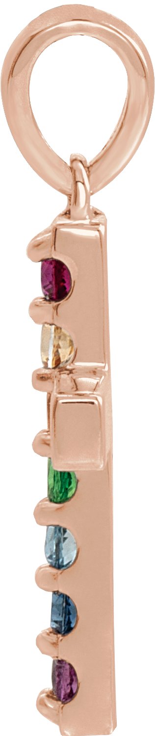 14K Gold Round Natural Multi-Gemstone Accented Cross Necklace or Pendant II - Rose Gold - view 6