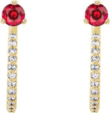 14K Gold Round Natural Ruby Accented J-Hoop Earrings - Yellow Gold - view 5