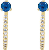 14K Gold Round Natural Blue Sapphire Accented J-Hoop Earrings - Yellow Gold - view 5