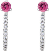 14K Gold Round Natural Pink Tourmaline Accented J-Hoop Earrings - White Gold - view 5