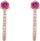 14K Gold Round Natural Pink Tourmaline Accented J-Hoop Earrings - Rose Gold - view 5