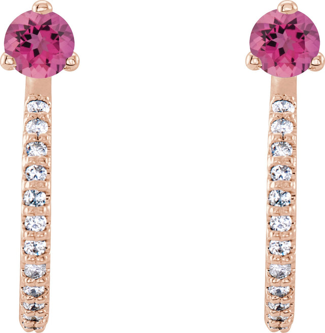 14K Gold Round Natural Pink Tourmaline Accented J-Hoop Earrings - Rose Gold - view 5