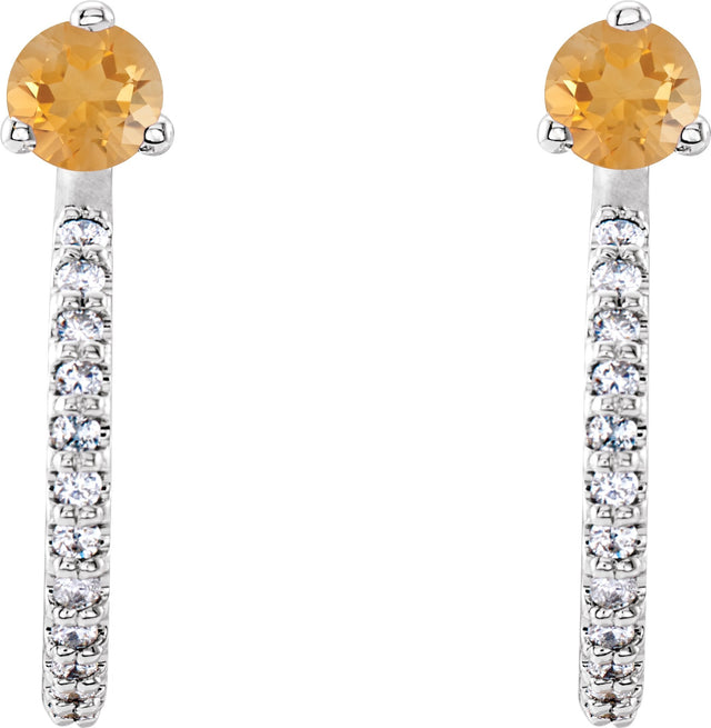 14K Gold Round Natural Citrine Accented J-Hoop Earrings - White Gold - view 5