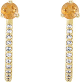 14K Gold Round Natural Citrine Accented J-Hoop Earrings - Yellow Gold - view 5