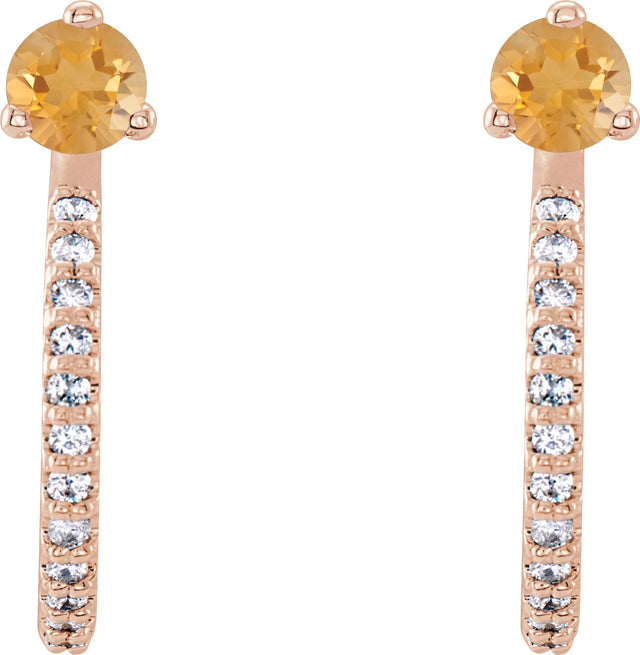 14K Gold Round Natural Citrine Accented J-Hoop Earrings - Rose Gold - view 5