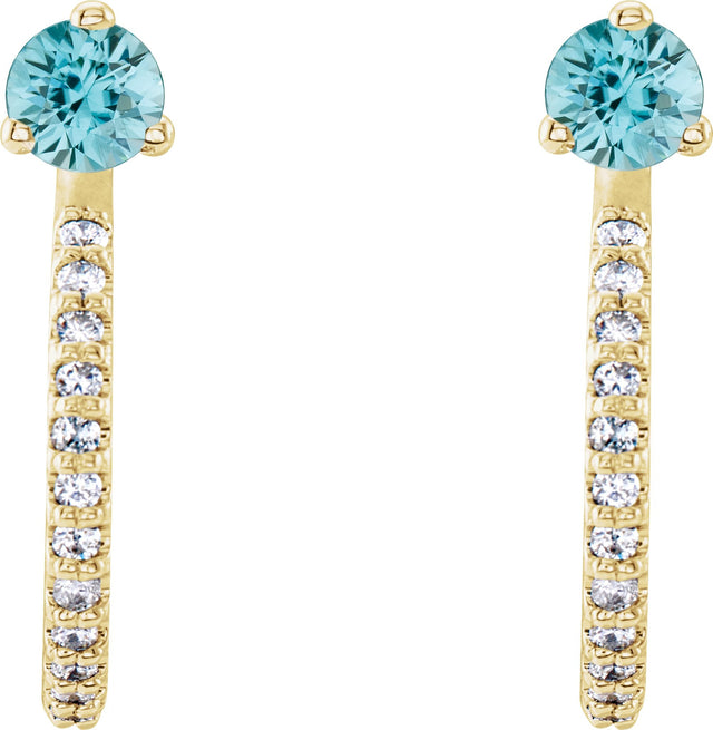 14K Gold Round Natural Blue Zircon Accented J-Hoop Earrings - Yellow Gold - view 5