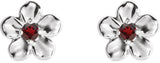 14K Gold Round Mozambique Garnet Youth Flower Earrings - White Gold - view 2