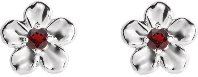 Platinum Round Mozambique Garnet Youth Flower Earrings - view 2