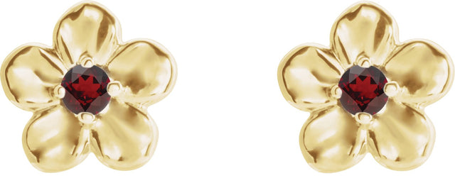 14K Gold Round Mozambique Garnet Youth Flower Earrings - Yellow Gold - view 2