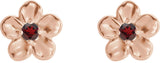 14K Gold Round Mozambique Garnet Youth Flower Earrings - Rose Gold - view 2