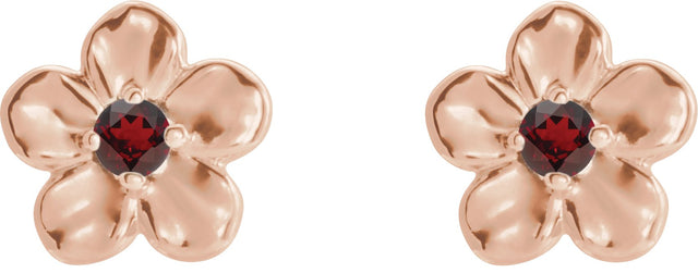 14K Gold Round Mozambique Garnet Youth Flower Earrings - Rose Gold - view 2