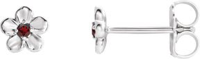 14K Gold Round Mozambique Garnet Youth Flower Earrings - White Gold