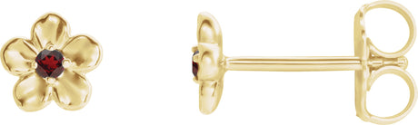 14K Gold Round Mozambique Garnet Youth Flower Earrings - Yellow Gold