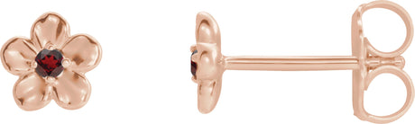 14K Gold Round Mozambique Garnet Youth Flower Earrings - Rose Gold