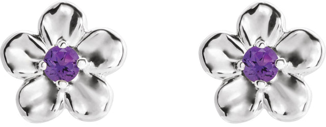14K Gold Round Amethyst Youth Flower Earrings - White Gold - view 2