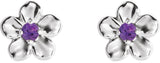 Platinum Round Amethyst Youth Flower Earrings - view 2