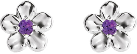 Platinum Round Amethyst Youth Flower Earrings - view 2