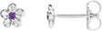 14K Gold Round Amethyst Youth Flower Earrings - White Gold