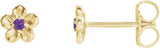 14K Gold Round Amethyst Youth Flower Earrings - Yellow Gold